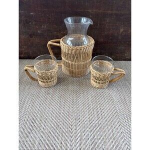 Vintage Wicker Set Picture And Glasses